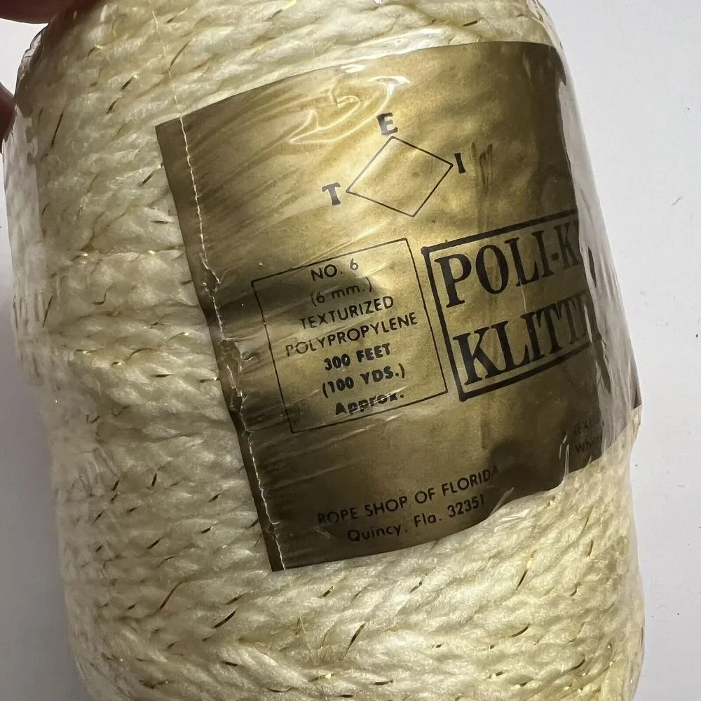 Poli Krafte Klitter Korde Herculon 6mm 100 Yards White Gold Macrame Knotting